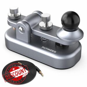 PUTIKEEG Mini Classical Morse Code Key - CW Morse Code Keys Automatic Morse Aluminum Alloy Radio Ham Send Telegram Morse Code Key with Silicone Anti-Slip Foot Pads - Silver Gray