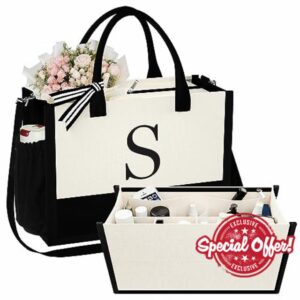 YOOLIFE Best Friend Birthday Gifts for Women - Personalized Monogram Beach Tote Bag with Zipper Organizer Insert Travel Makeup Bag Long Distance Friendship Birthday Gift Women Unique Friend Sister S