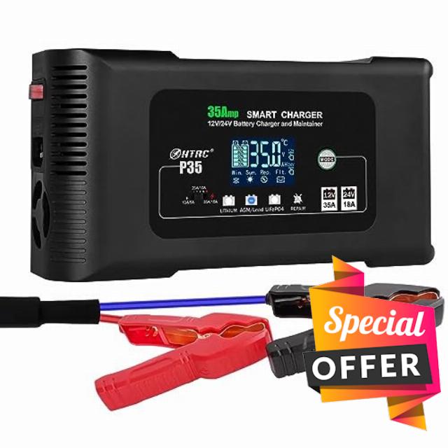 HTRC 35 Amp P35 12v and 24v Smart Battery Charger for PB