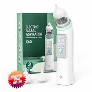 COLDFACE Electric Nasal Aspirator - Gentle Nose Suction for Babies - Automatic Nose Cleaner with 3 Silicone Tips - 5 Suction Modes - Baby Nose Sucker with Music and Light Soothing Function