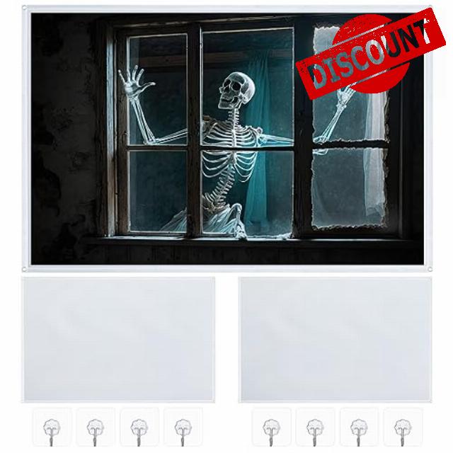 Oudain 2 Pcs Halloween Fabric Rear Projection Screen 40'' x 60'' Window Projection Portable White Projector Screen Sheet with Mounting Hardware for Halloween Christmas Party Supplies Indoors Outdoors