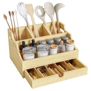 Rustic Style Cooking Utensil Holder with Utensil Organizer for Kitchen Drawers and 9 Compartments