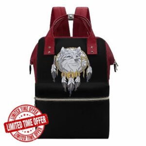 Watercolor Wolf and Dreamcatcher Diaper Bag Backpack Travel Waterproof Mommy Bag Nappy Daypack