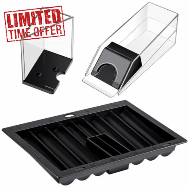 Honoson Plastic Poker Chip Tray Black Poker Dealer Chip Tray with 6 Deck Blackjack Shoe and Discard Tray Card Shoe Black Jack Table Set for Party Accessories