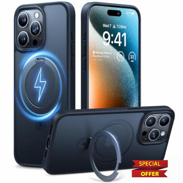 TORRAS Magnetic Shockproof for iPhone 15 Pro Case with Built-in Stand
