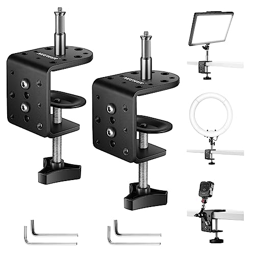 Adjustable Metal Desk Clamp with 1/4" 3/8" Screws for Ring Light LED Video Light Camera