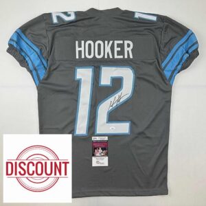 Autographed/Signed Hendon Hooker Detroit Grey Football Jersey JSA COA
