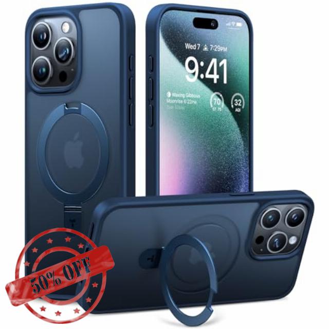 TORRAS Magnetic Shockproof for iPhone 15 Pro Case with Built-in Stand