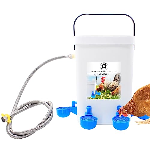 3 Gallons Poultry Waterer Dispenser with Hose Attachment and 1/2" PVC Pipe