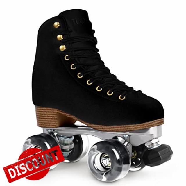 Tuosamtin Genuine Suede Roller Skates for Women Girls or Men with Height Adjustable Rubber Stoppers Retro Quad Roller Skates for Outdoor and Indoor