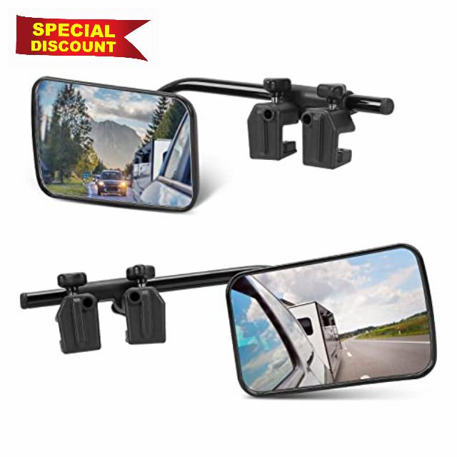 SUPAREE Universal Clip on Towing Mirrors 360° Adjustable Trailer Mirrors Towing Hitch Sturdy Iron Bracket Extenders Trailer RV Truck Car Mirrors for Towing (2pcs)