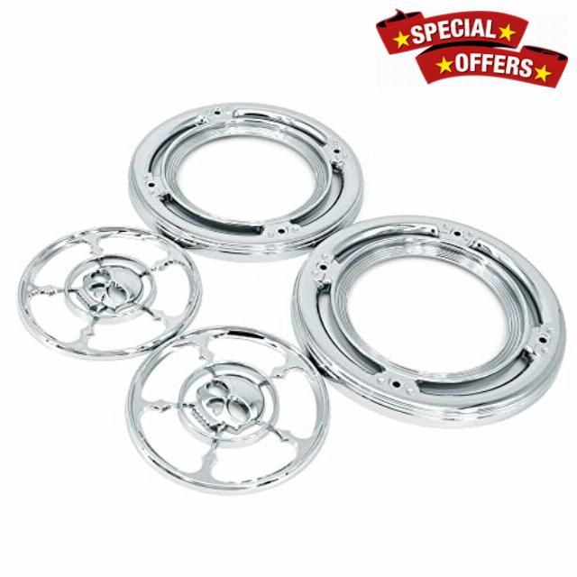 IronHorse Front Speaker Grills Trim Cover (Chrome Skull Style) for Harley Touring Electra Street Glide & Trike 1996-2013 (Skull Rear)