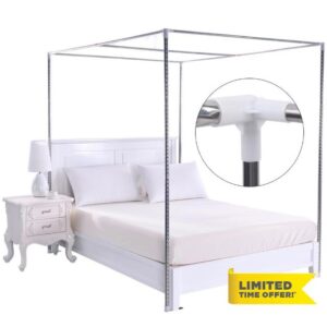 Xuthusman Bed Netting Canopy Frame Post 4 Corner Bed Poles Netting Frame Bracket Stainless Steel Silver Bed Post + Accessories (2 * 2 * 2M)
