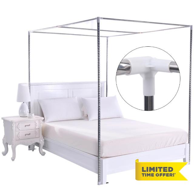 Xuthusman Bed Netting Canopy Frame Post 4 Corner Bed Poles Netting Frame Bracket Stainless Steel Silver Bed Post + Accessories (2 * 2 * 2M)