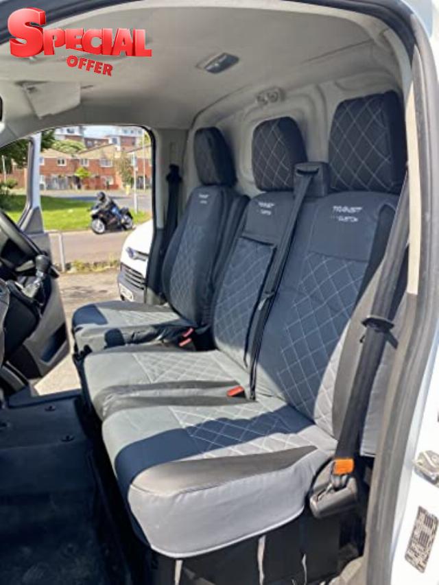 To fit Ford Transit Custom seat covers - Leatherette Made to Measure 2013 Onwards with LOGO (Grey)