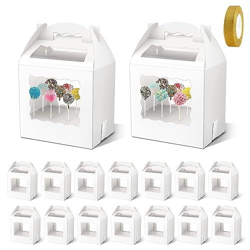 White Cake Pop Holders 12 Holes Lollipop Display Stand and Cake Packaging Containers with Clear Window & Ribbon for Weddings Baby Showers Birthday Parties