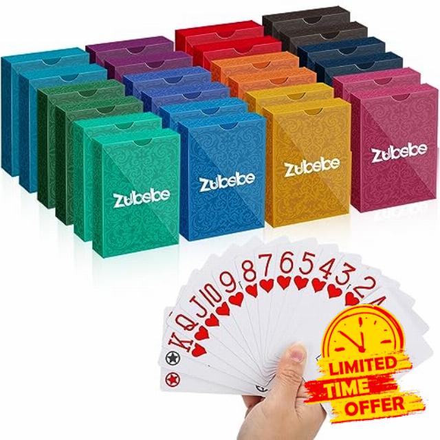 Zubebe 24 Packs Paper Playing Cards Bulk in Vibrant Colors Decks of Cards Jumbo Index Poker Cards Large Print Playing Cards for Adults Card Activities Game Party Supplies
