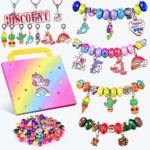 Girls Charm Bracelet Making Kit - Kids Unicorn Charms Bracelets Kits Jewelry Supplies Make Set DIY Art Craft Set Creative Birthday Gifts for 3 4 5 6 7 8 Year Old Girl Little Children Girl Toys Age 6-8