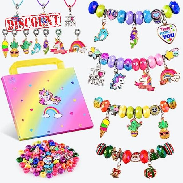 Girls Charm Bracelet Making Kit - Kids Unicorn Charms Bracelets Kits Jewelry Supplies Make Set DIY Art Craft Set Creative Birthday Gifts for 3 4 5 6 7 8 Year Old Girl Little Children Girl Toys Age 6-8