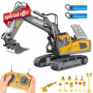 ORIAN Excavator Remote Control Toy for Boys & Girls 4-7 - RC Excavator Toy Turns 680 Degree-2 Batteries – Construction Toy with Realistic Lights & Sounds– Backhoe with Metal Shovel Gifts