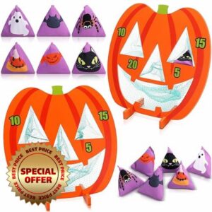 Leinuosen 2 Sets Halloween Games Jack O Lantern Bean Bag Toss 2 Pumpkin Boards and 12 Bean Bags Halloween Bean Bag Toss Throwing Pumpkin Bean Bag Toss Games for Kids Halloween Party Games Outdoor
