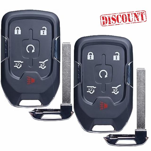 Cart Key Fob Replacement Fits for Chevy Suburban Tahoe GMC Yukon/Yukon XL Denali 2015-2020 Push Start 6 Buttons Smart Keyless Entry Remote Start Control 13580804 Set of Two HYQ1AA 13508280