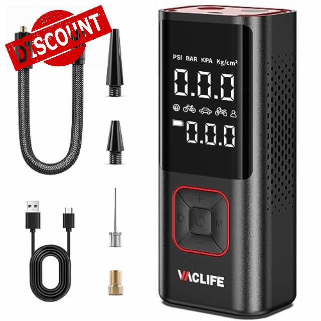 VacLife Cordless Tire Inflator Portable Air Compressor - Multipurpose Air Compressor Portable for Car