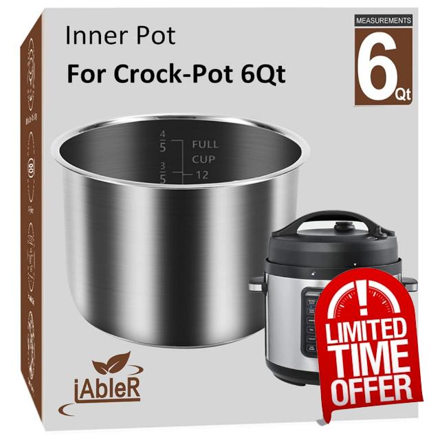 Original Inner Pot for Crock Pot 6 Quart - Stainless Steel Replacement Pot for Crock-Pot 6 Qt Multi-Cooker Crockpot 6 Quart Pressure Cooker 2100467 Accessories Parts