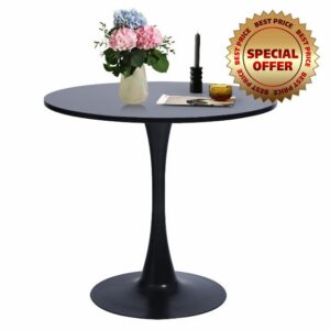 FurnitureR 31.5 inches Contemporary Circle Dining Table Round for 2-4 Persons with Pedestal Base in Tulip Design for Home Office Living Room Kitchen Leisure