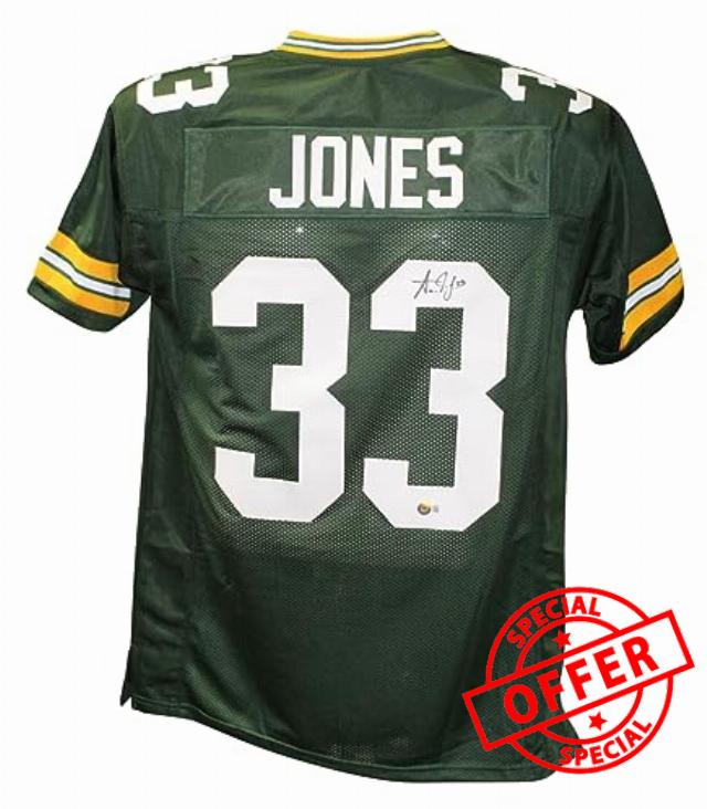Aaron Jones Autograhed/Signed Pro Style Green XL Jersey Beckett