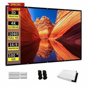 LYH Projector Screen 100 inch 16:9 Foldable Anti-Crease Portable Projection Screen for Home Theater