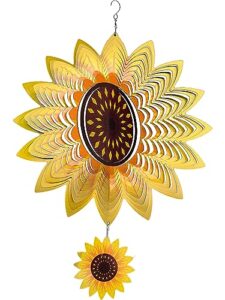 Hanging Wind Spinner 12 Inch Stainless Steel Wind Spinner 3D Art Sunflower Wind Spinner Kinetic Decoration