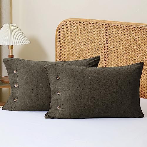 Breathable Moisture-Absorbing Pillow Cases with Coconut Button Closure for All-Season 20x36 inches