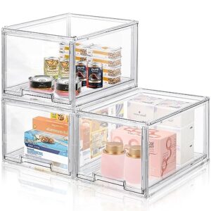 Clear Storage Bins Organizer with Pull Out Drawer for Kitchen Cabinet Pantry Fridge Freezer Shelf Refrigerator Organization and Storage