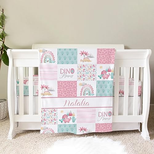 Custom Dinosaur Pink Baby Crib Bedding Sets with Name