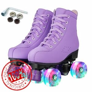 YYW Roller Skates for Women Men High Top Shoes Double Row Shiny Four Wheel Unisex PU Rubber Skates for Beginner Indoor Outdoor