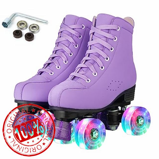 YYW Roller Skates for Women Men High Top Shoes Double Row Shiny Four Wheel Unisex PU Rubber Skates for Beginner Indoor Outdoor