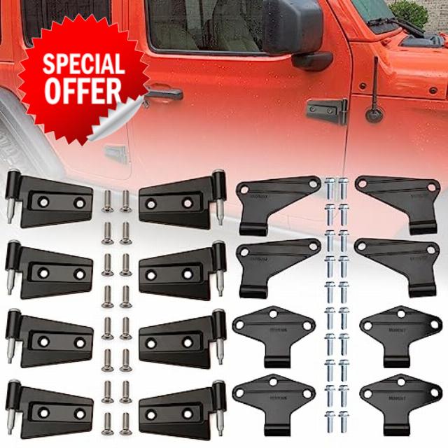 MITZONE Wrangler Door Hinge Kit Compatible with 2007-2018 Jeep Wrangler JK Inner and outer hinges 16PCS