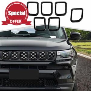 Grill Inserts Grille Guards Trim Compatible with Jeep Compass 2021 2022 2023 Trailhawk/Limited/Latitude/Altitude/Sport(Black)……