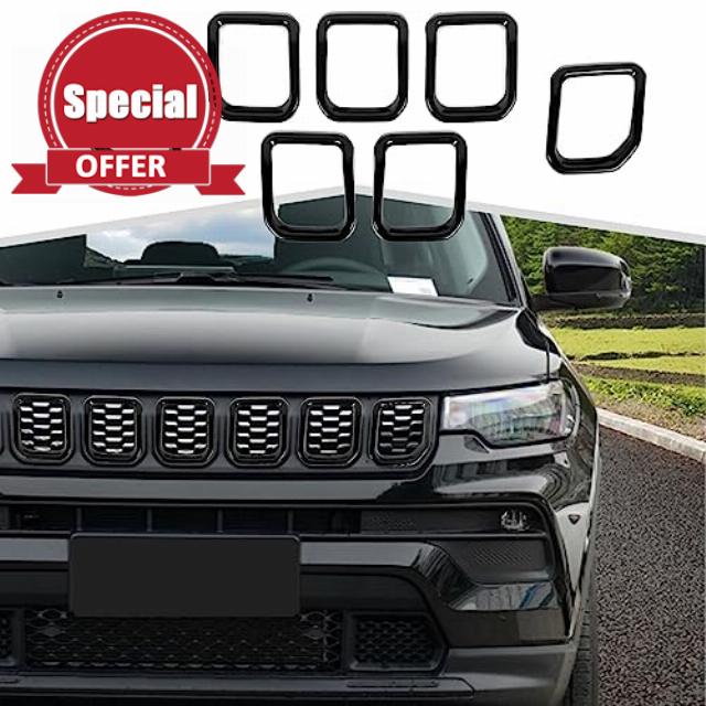 Grill Inserts Grille Guards Trim Compatible with Jeep Compass 2021 2022 2023 Trailhawk/Limited/Latitude/Altitude/Sport(Black)……