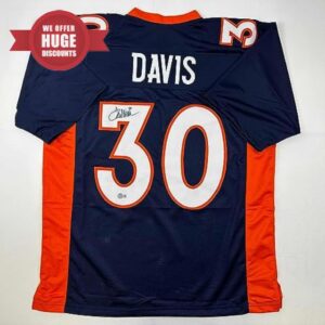 Autographed/Signed Terrell Davis Denver Blue Football Jersey Beckett BAS COA