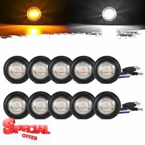 Partsam 10Pcs Dual Color 3/4" Round LED Marker Light Amber to White Auxiliary Light Side Marker Clearance Light Turn Signal Running Lights with Bullet Plug for Trailer Truck Pickup Camper RV