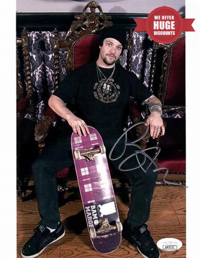 Bam Margera Signed Autographed 8X10 Photo Jackass Holding Skateboard JSA