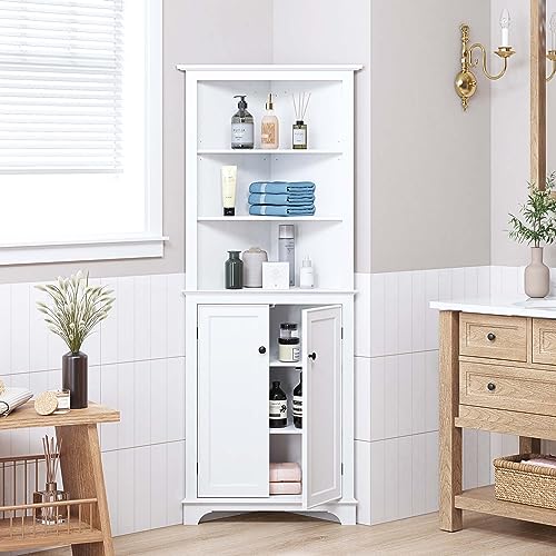 Bathroom Floor Storage Cabinet with Doors and Adjustable Shelves