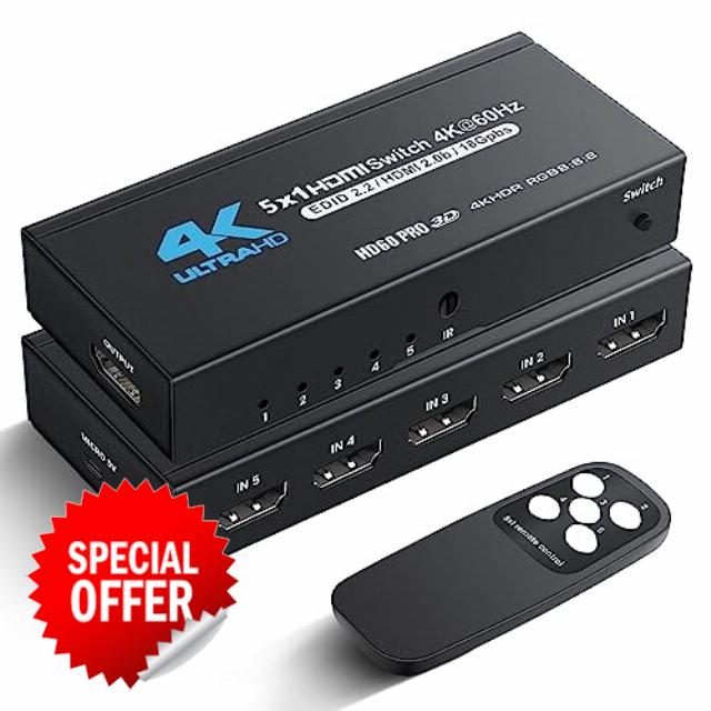 NEWCARE HDMI Switch 5 in 1 Out 4K@60Hz