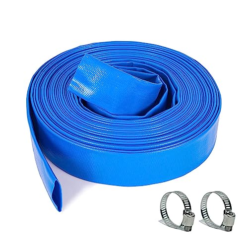 Lay flat hose Pool discharge backwash hose for swimming pool with 2 clamps (1.5inch X 25FT)