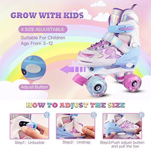 4 Size Adjustable All 8 Light up Wheels Roller Skate for Boys