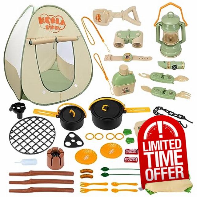 KPUAOAB 40Pcs Kids Camping Set with Play Tent