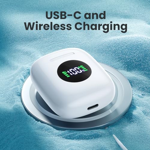 Bluetooth 5.3 Headphones Ear buds with 50Hrs Battery Life Deep Bass Earphones with Wireless Charging Case & LED Power Display Waterproof Microphone Headset for TV Tablet Phone CAP0X0
