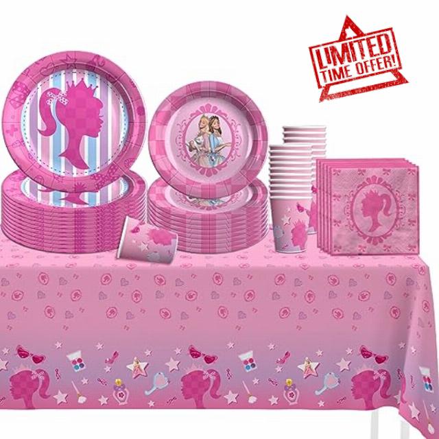 CAILESS Pink Party Decorations - Pink Girls Party Supplies 69Pcs Included Princess Theme Plates Cups Napkins Serves 16 Guestes Pink Party Decorations Set for Kids and Adults